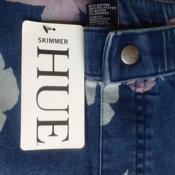 new HUE® Women's Size 2X / 20W Denim-look Floral High Rise Skimmer Leggings 2XL - Picture 2 of 11